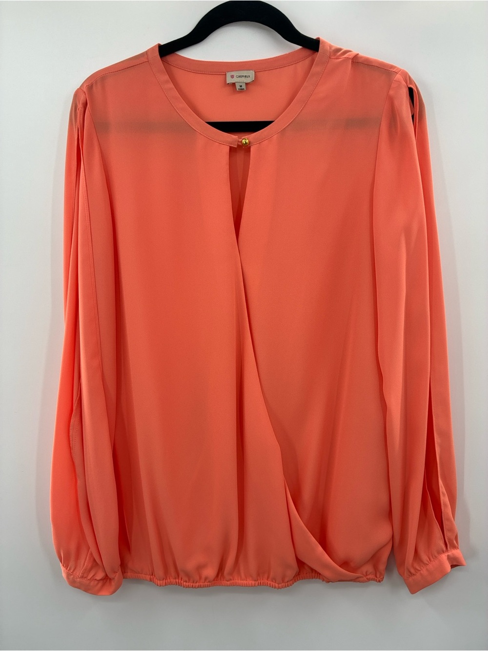 Cremieux Coral-Orange Long-Sleeve Wrap Blouse size L
